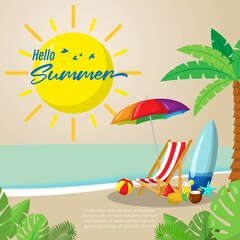 Fototapeta na wymiar vector illustration for summer time, hello summer banner