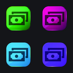 Banking Banknotes four color glass button icon