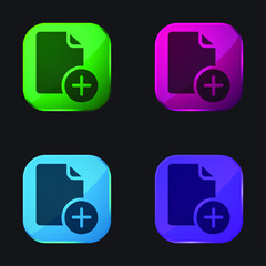 Add File four color glass button icon