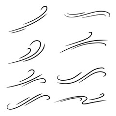 Wind. Abstract Air flow. Black wavy line. Breeze and weather icon. Flat illustration isolated on white background