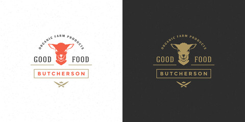 Butcher shop logo vector illustration lamb head silhouette good for farm or restaurant badge
