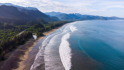 Aerial view of the coast of Aceh, Indonesia.