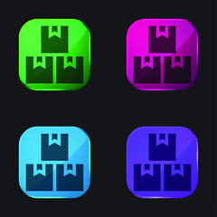 Boxes four color glass button icon