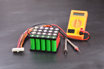 Lithium battery pack on dark background.