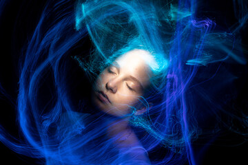 lightpainting portrait, new art direction, long exposure photo without photoshop, light drawing at long exposure	
