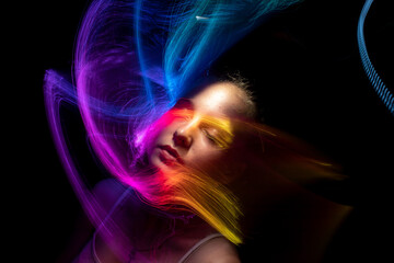 Portrait in the style of light painting. Long exposure photo, Abstract portrait in LGBT style