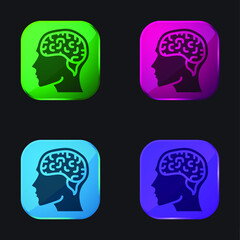 Brain four color glass button icon