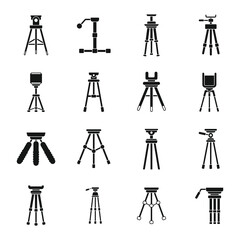 Tripod stand icons set, simple style