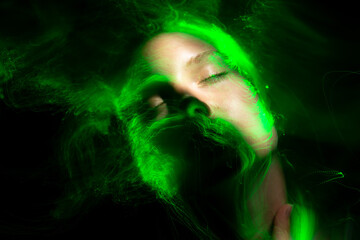 lightpainting portrait, new art direction, long exposure photo without photoshop, light drawing at long exposure	
