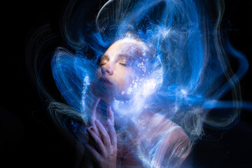 lightpainting portrait, new art direction, long exposure photo without photoshop, light drawing at long exposure	
