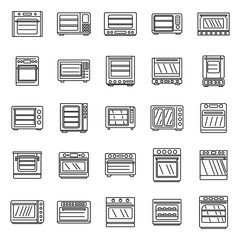 Convection oven appliance icons set, outline style