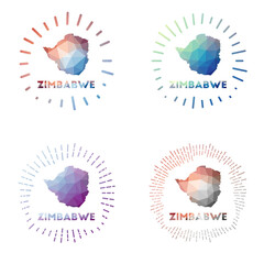 Obraz premium Zimbabwe low poly sunburst set. Logo of country in geometric polygonal style. Vector illustration.