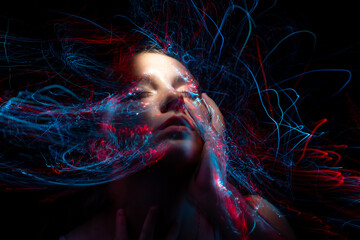 lightpainting portrait, new art direction, long exposure photo without photoshop, light drawing at long exposure	
