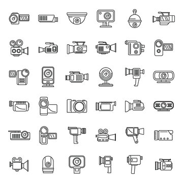 Camcorder device icons set, outline style