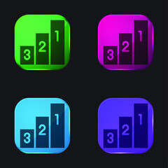 Bar Chart four color glass button icon