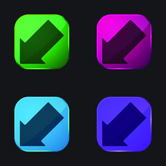 Arrow Pointing Down Left four color glass button icon