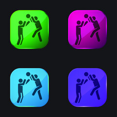 Basketball Player four color glass button icon