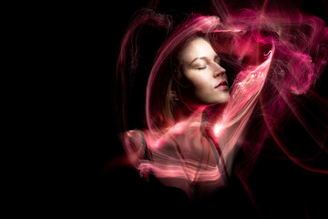 lightpainting portrait, new art direction, long exposure photo without photoshop, light drawing at long exposure	
