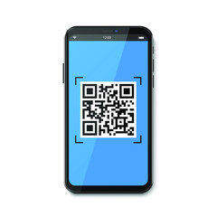 Creative illustration of phone mobile QR codes, packaging labels, bar code on stickers. Identification product scan data in shop. Art design. Abstract concept graphic element.