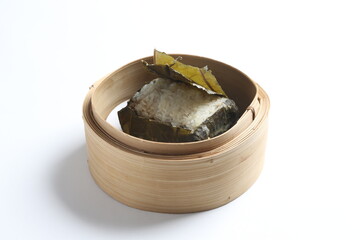 steamed sticky rice with minced pork meat and mushroom wrapped in lotus leaf dumpling in bamboo basket dim sum menu