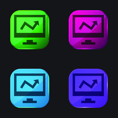 Analytics four color glass button icon