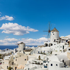View of the characteristic village of Oia (La) on the Greek island of Santorini in the Cyclades...