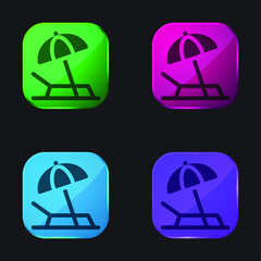 Beach four color glass button icon