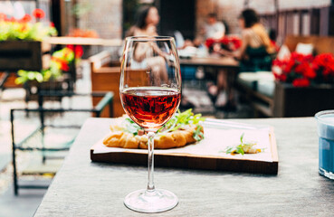wine and food on the restaurant terrace