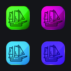 Boat four color glass button icon