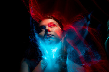 lightpainting portrait, new art direction, long exposure photo without photoshop, light drawing at long exposure	
