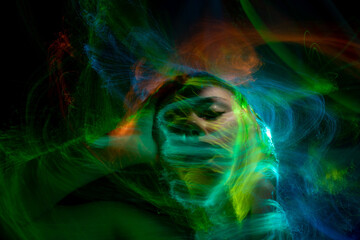 lightpainting portrait, new art direction, long exposure photo without photoshop, light drawing at long exposure	
