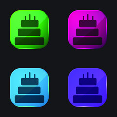 Birthday Cake Of Three Cakes four color glass button icon