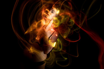 lightpainting portrait, new art direction, long exposure photo without photoshop, light drawing at long exposure	
