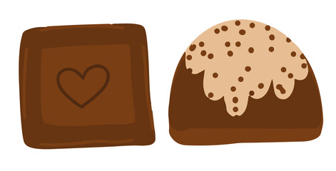 international chocolate day, world chocolate day, cartoon illustration, chocolate bar and candy, modern illustration, isolated images, vector illustrations