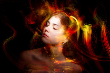 lightpainting portrait, new art direction, long exposure photo without photoshop, light drawing at long exposure	
