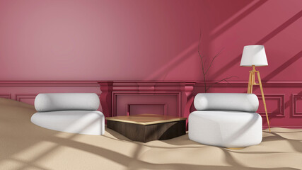 Fototapeta premium Room interior with Wall Background. 3D rendering ,3D illustration 