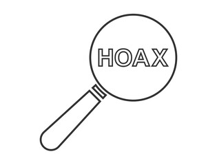 Magnifying glass icon with hoax text in the middle of the glass