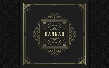 Vintage logo elegant flourishes line art graceful ornaments victorian style vector template design