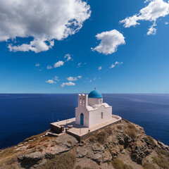 The little church of the Seven Martyrs under the Kastro on the east coast of the Greek island of Sifnos in the Cyclades archipelago