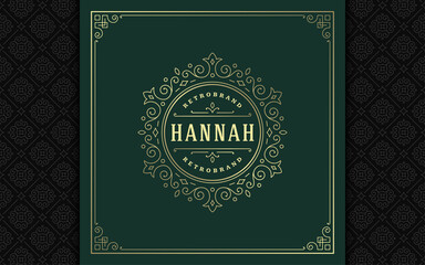 Vintage logo elegant flourishes line art graceful ornaments victorian style vector template design