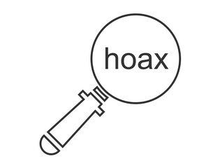 Magnifying glass icon with hoax text in the middle of the glass