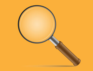 Magnifying glass with brown handle on orange background