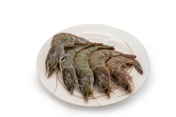 Prawn on plate isolated on white background.