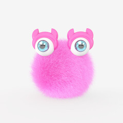 Cartoon monster with Wall Background. 3D illustration, 3D rendering	