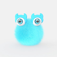 Cartoon monster with Wall Background. 3D illustration, 3D rendering	