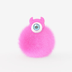 Cartoon monster with Wall Background. 3D illustration, 3D rendering	