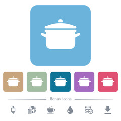 Pot with lid flat icons on color rounded square backgrounds