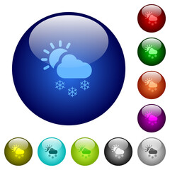 Sunny and snowy weather color glass buttons