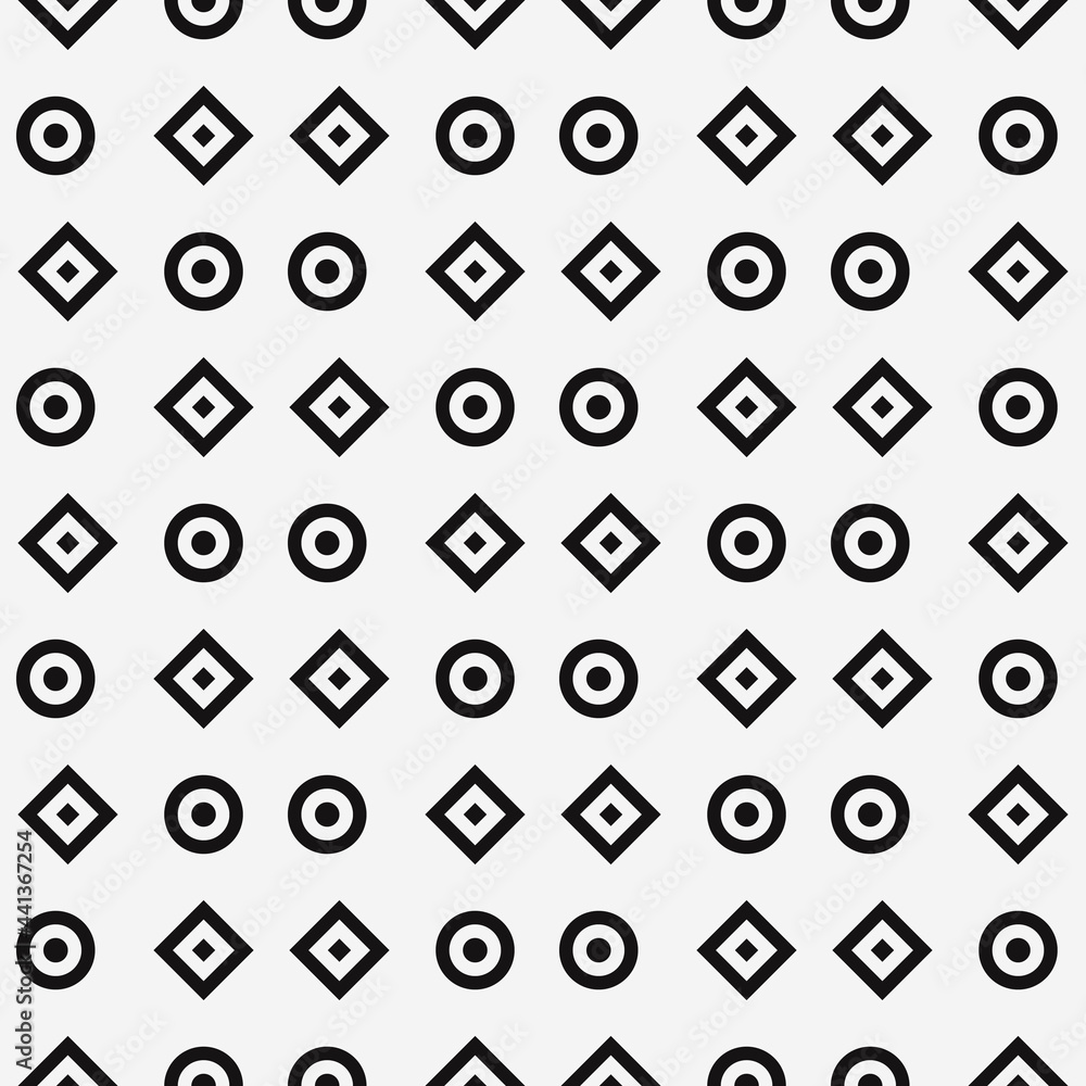 Aufkleber Circles and rhombuses. White background and repeated double shape rhombus with circle.