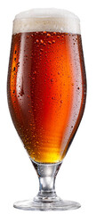 Glass of malt red beer with head of beer foam isolated on white background. File contains clipping path.